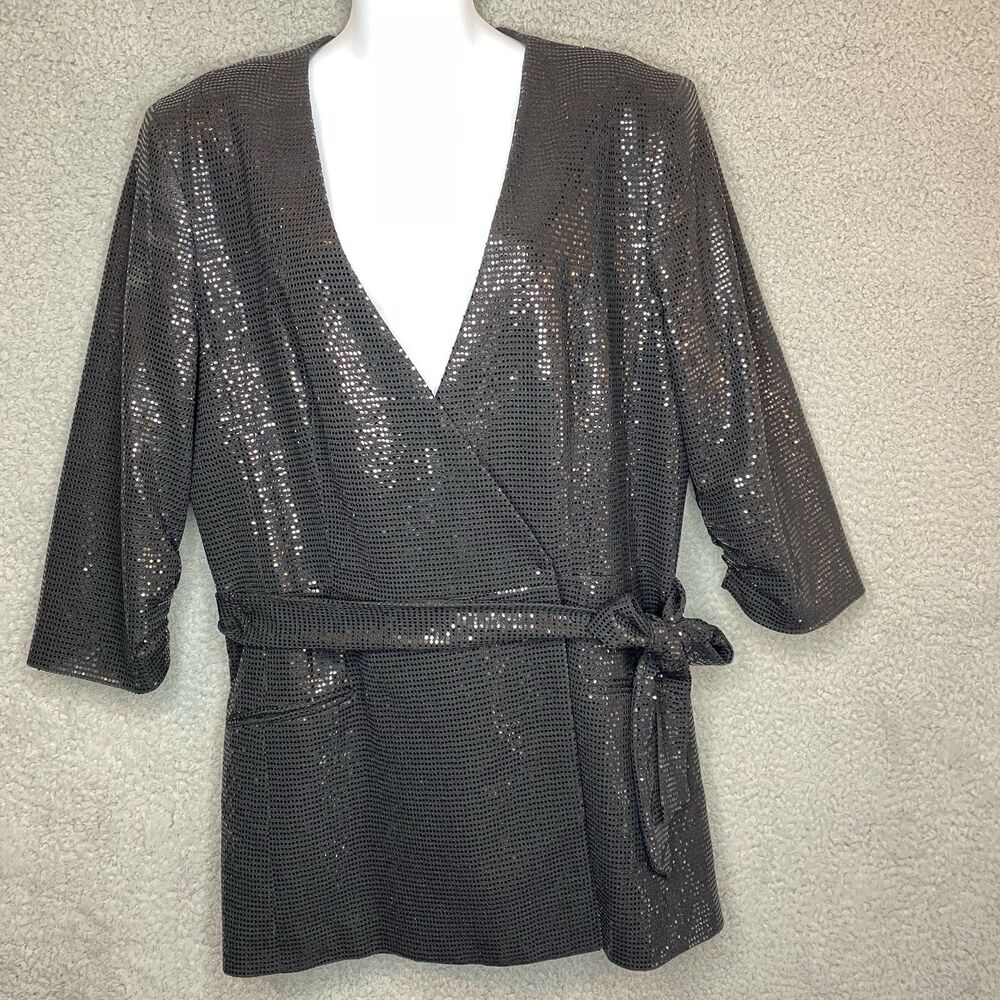 Tahari Black Sequin Womens Double Breasted Jacket Blazer Wedding Party Size XL